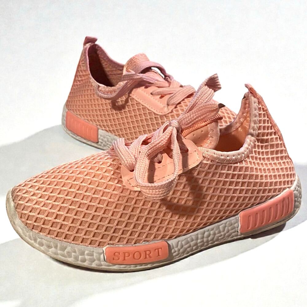 Daclay Girl's Fashion Sneakers US 1 Peach Orange Pink Slip On Lace Shoes